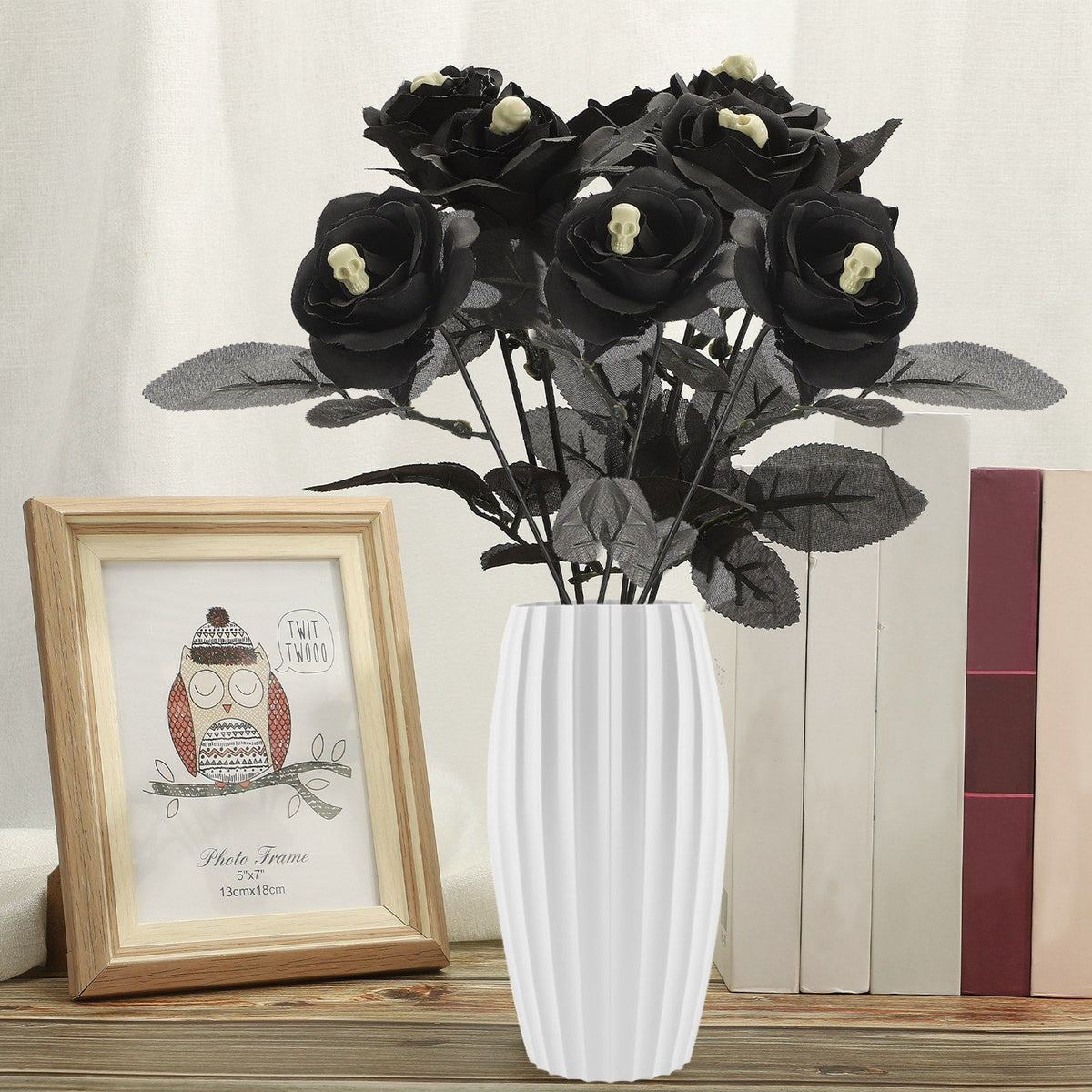 Artificial Rose Lifelike Decorative Bendable Fake Flower With Skull Head for Halloween Party