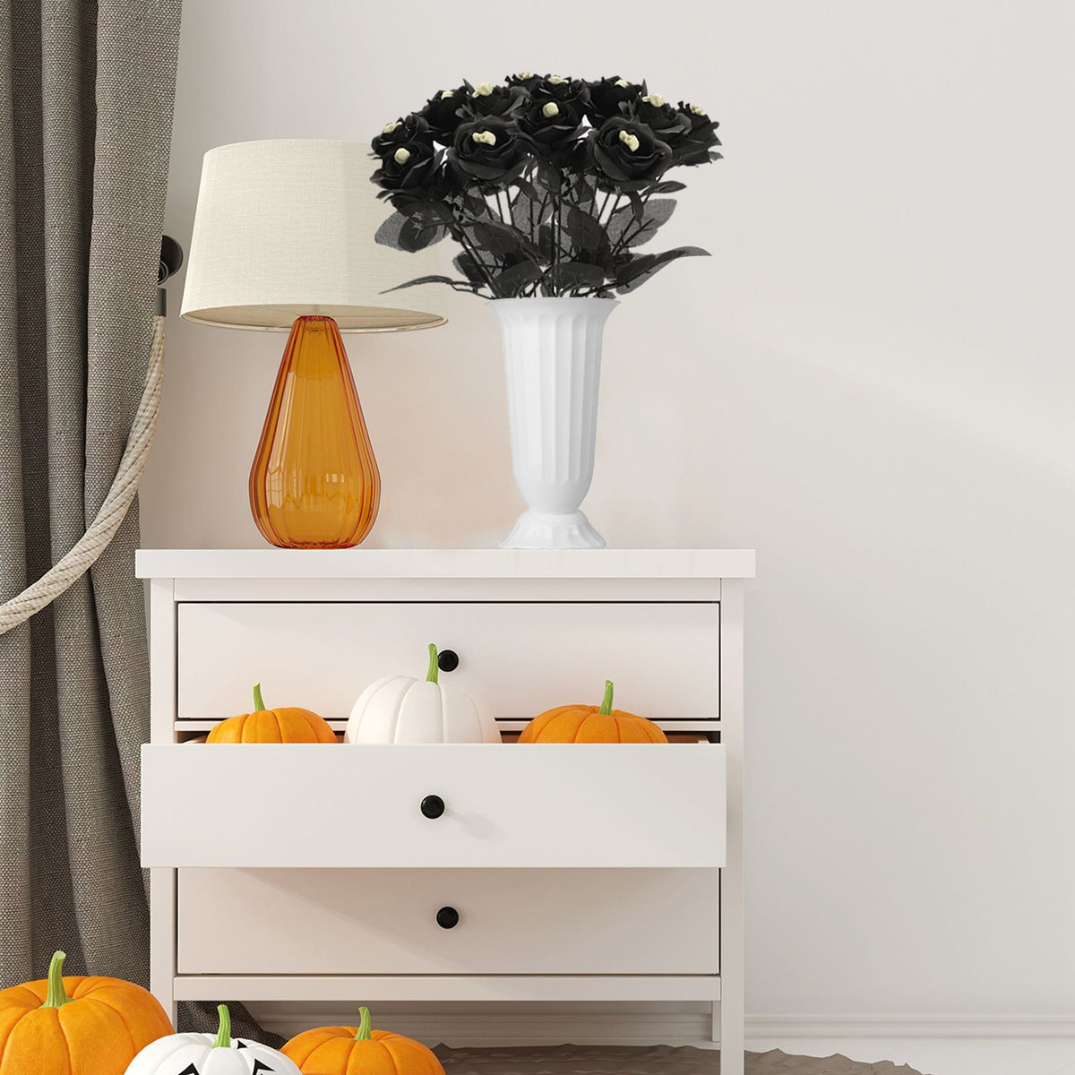 Artificial Rose Lifelike Decorative Bendable Fake Flower With Skull Head for Halloween Party