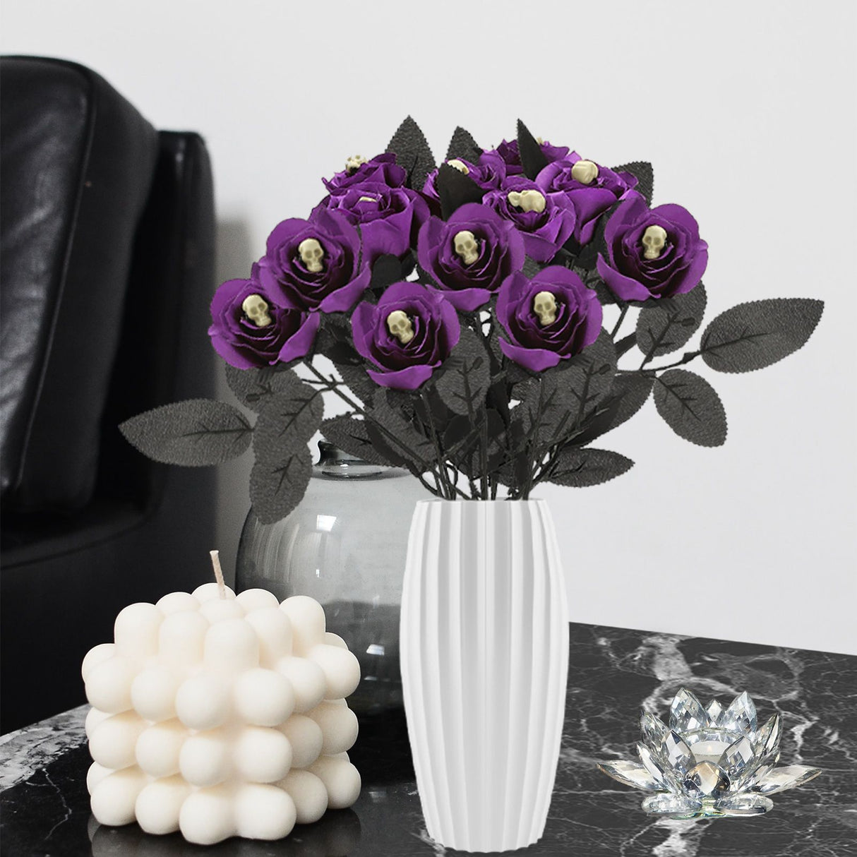 Artificial Rose Lifelike Decorative Bendable Fake Flower With Skull Head for Halloween Party