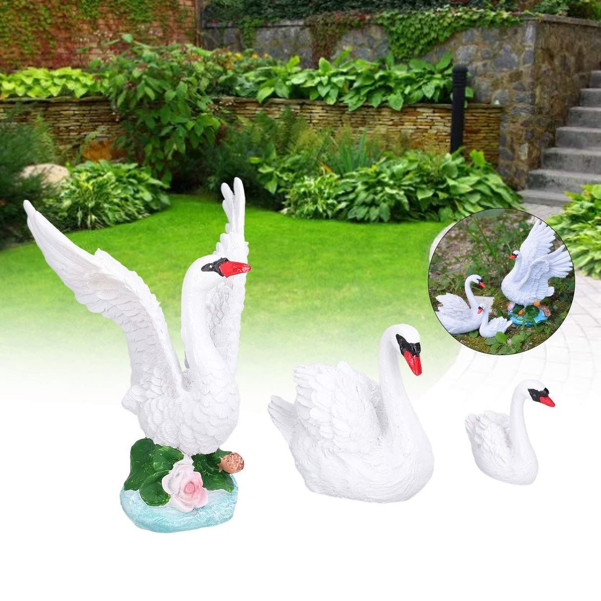 3pcs Resin Swan Ornaments Simulation Decorative Swan Figurine for Miniature Garden Home