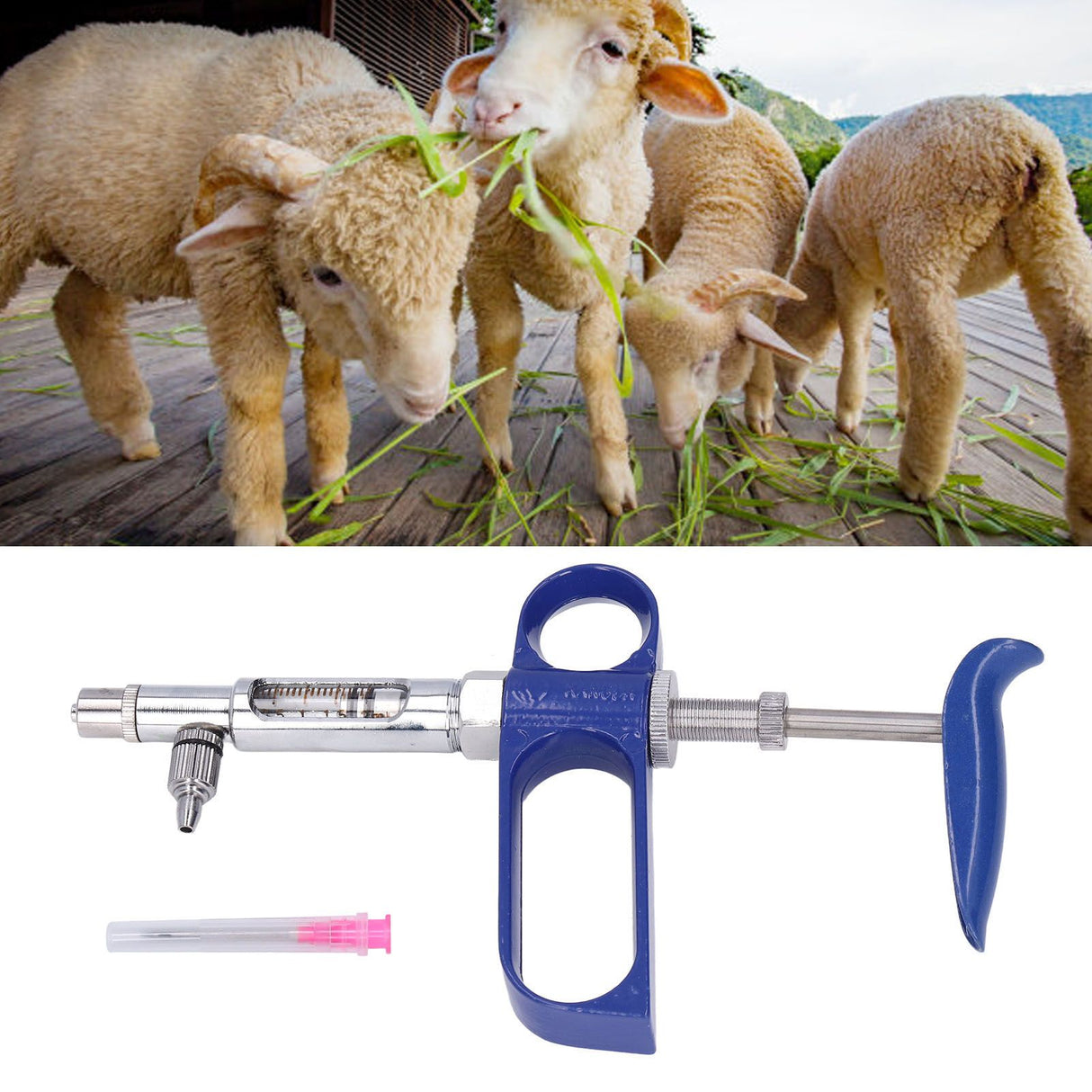 2ml Livestock Syringe Injector Continuous Adjustable Animal Injector for Cattle Sheep Pig Goat