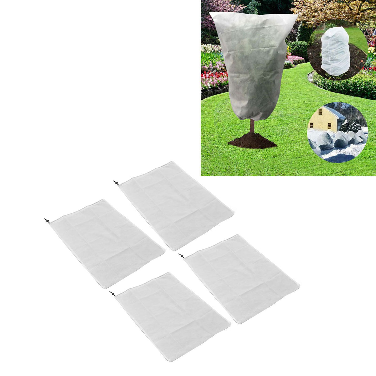 4pcs Plant Covers Reusable Winter Frost Protection Bag with Drawstring for Plants Oudoor
