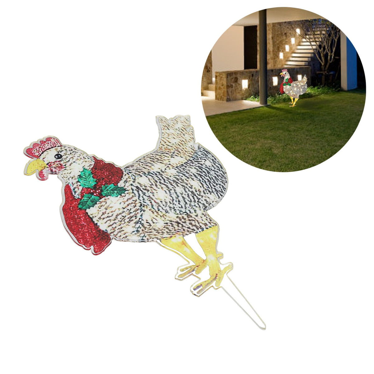 Christmas Chicken Shape Decorative LED Lights Light Up Christmas Decor with Scarf for Indoor Outdoor Room Yard