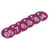 50Pcs Numbered Label Round Simple Beautiful Beehive Tag Breeding Supplies for Beekeeping Animal HusbandryNumbers 51 to 100 Purple - Low Angle