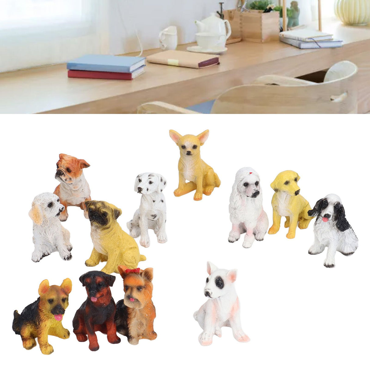 12Pcs Dog Ornaments Waterproof Textured Exquisite Vivid Dog Statues for Garden Lawn Desk Decoration
