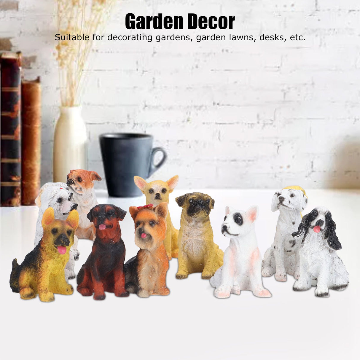 12Pcs Dog Ornaments Waterproof Textured Exquisite Vivid Dog Statues for Garden Lawn Desk Decoration