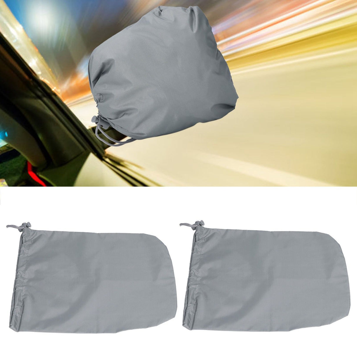 4PCS Car Rearview Mirror Protective Cover 190T Polyester Taffeta Faucet Frost Guard CoverGrey