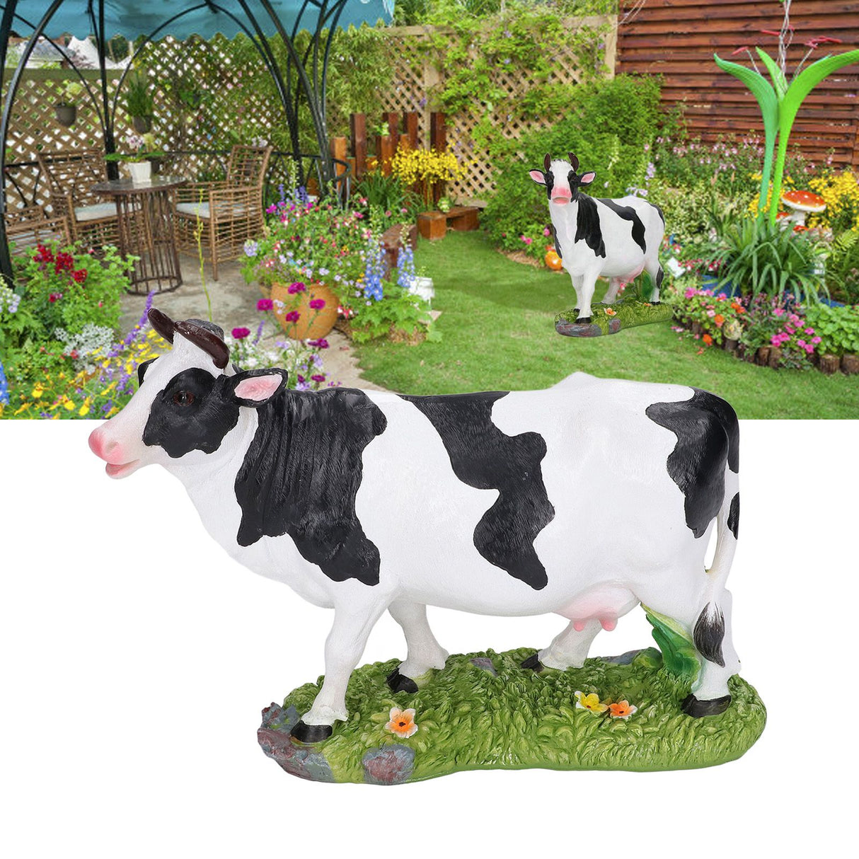 Animals Figures Statue Resin Miniature Cow Figurines for Desktop Garden Decoration
