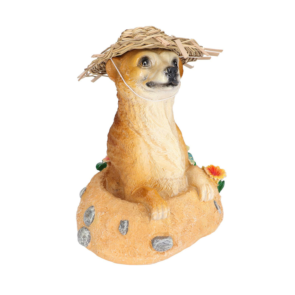 Straw Hat Meerkat Ornaments Meerkat Garden Statue Flower Pot Decoration Resin Crafts for Lawn Garden Yard