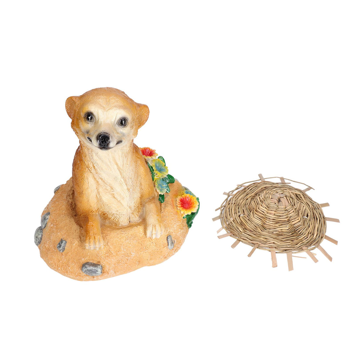 Straw Hat Meerkat Ornaments Meerkat Garden Statue Flower Pot Decoration Resin Crafts for Lawn Garden Yard