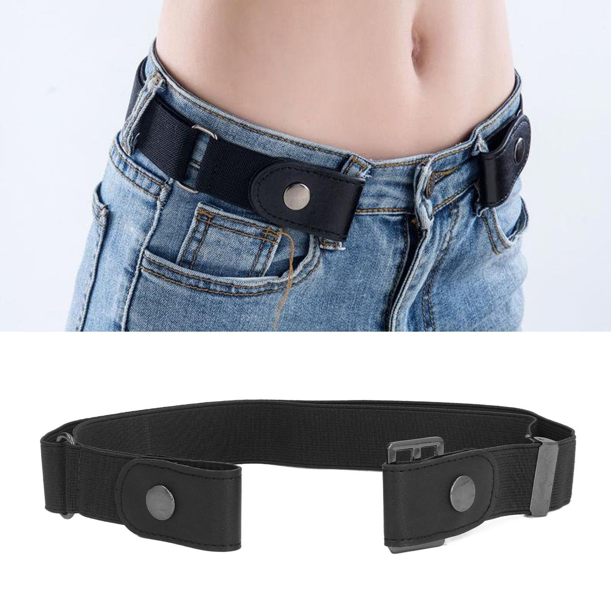 Buckle Free Stretch Belt Adjustable Japanese Invisible Traceless Belts for Women and MenBlack
