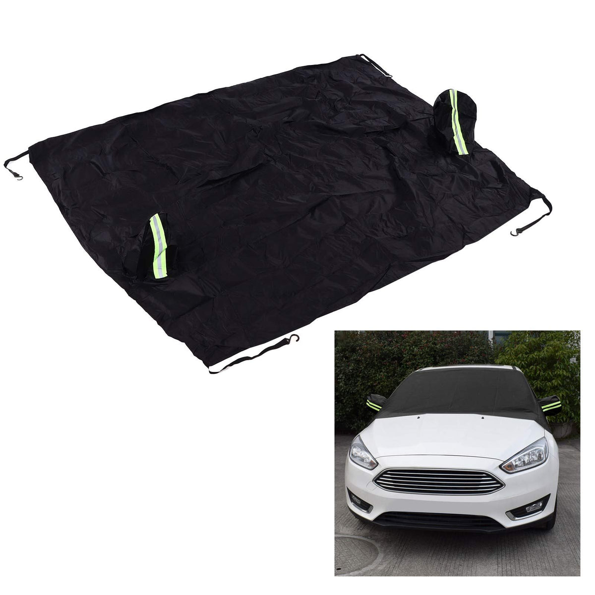 Windshield Cover Waterproof Snowproof Large Coverage Area Universal Windshield Protector with Reflective StripsBlack