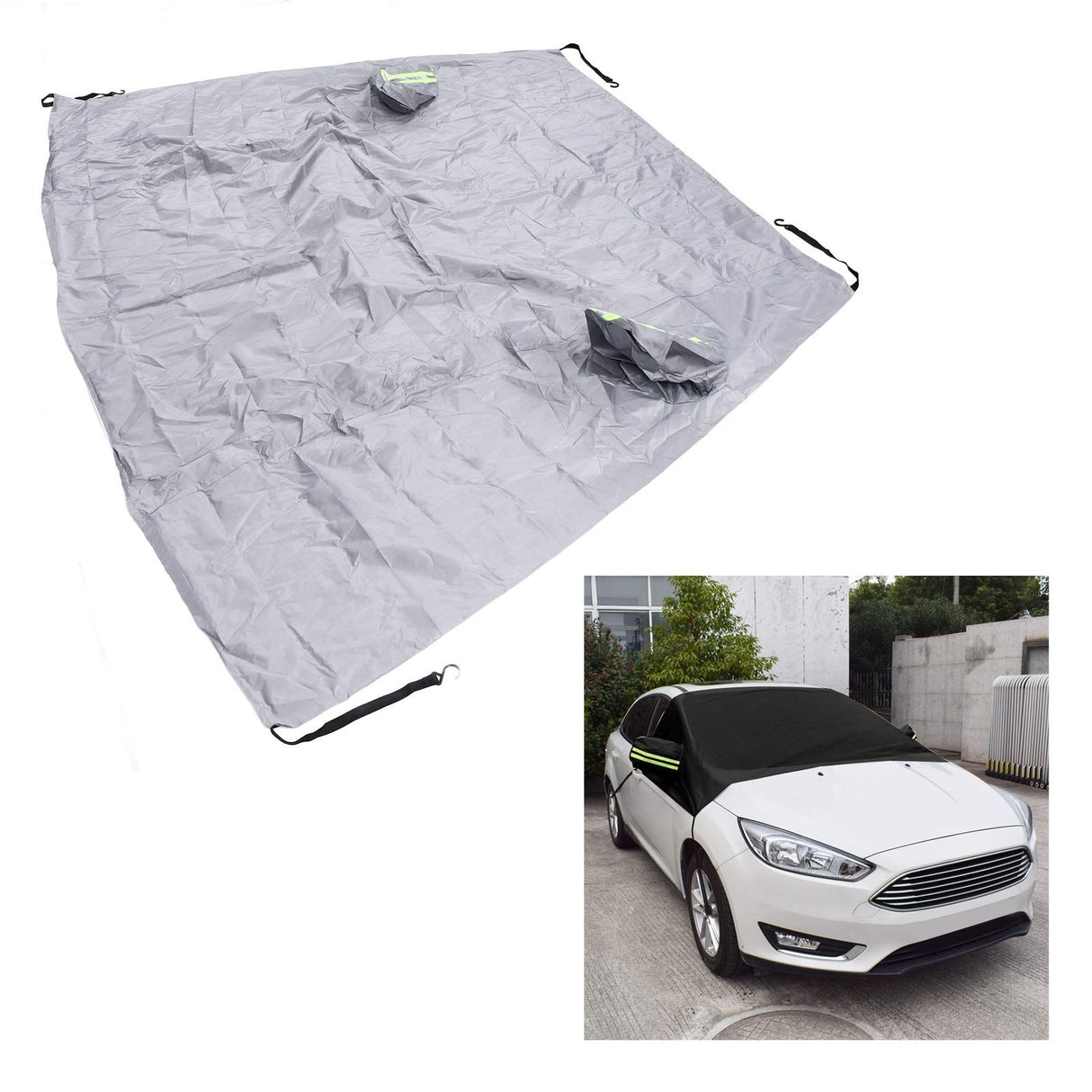Windshield Cover Waterproof Snowproof Large Coverage Area Universal Windshield Protector with Reflective StripsGrey