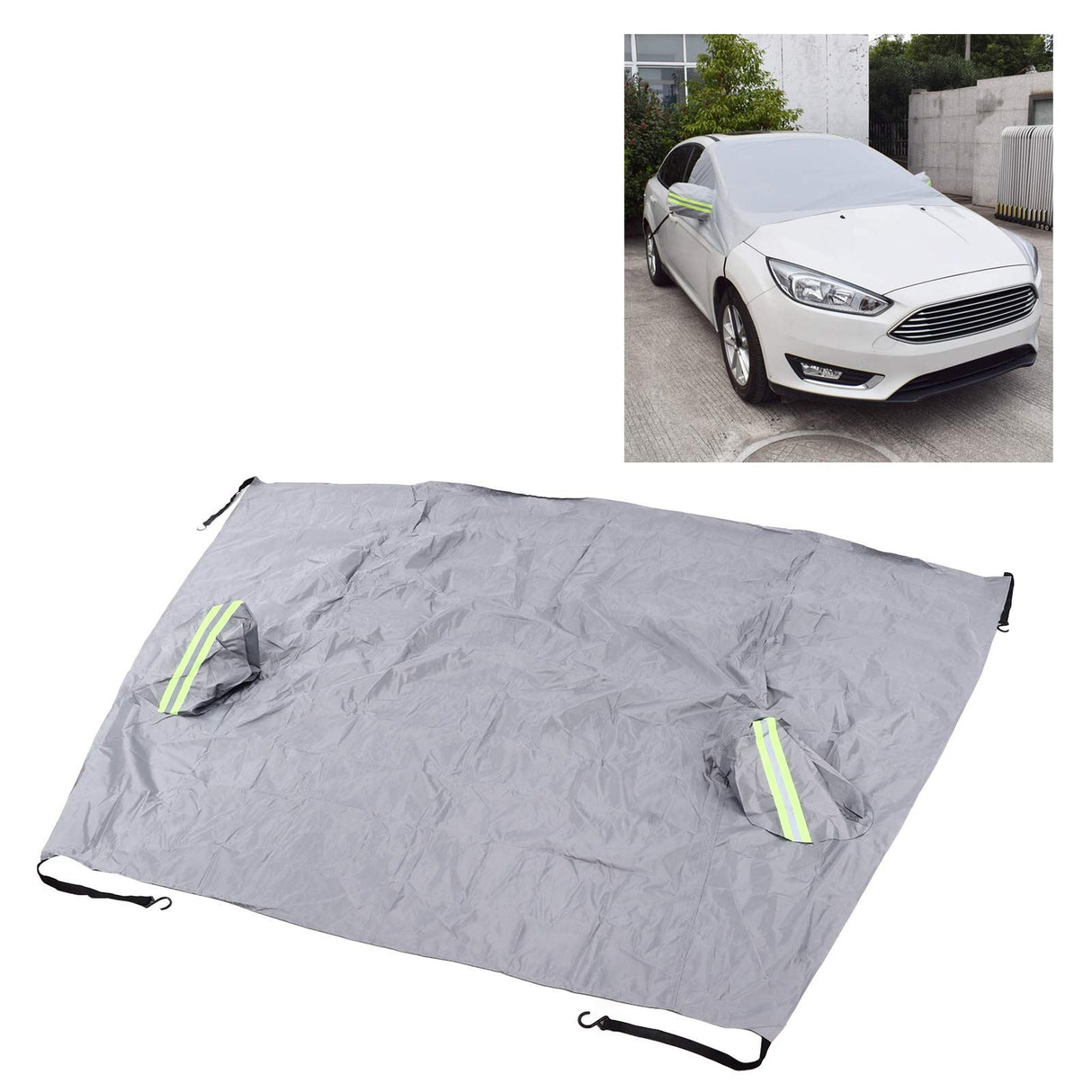 Windshield Cover Waterproof Snowproof Large Coverage Area Universal Windshield Protector with Reflective StripsGrey