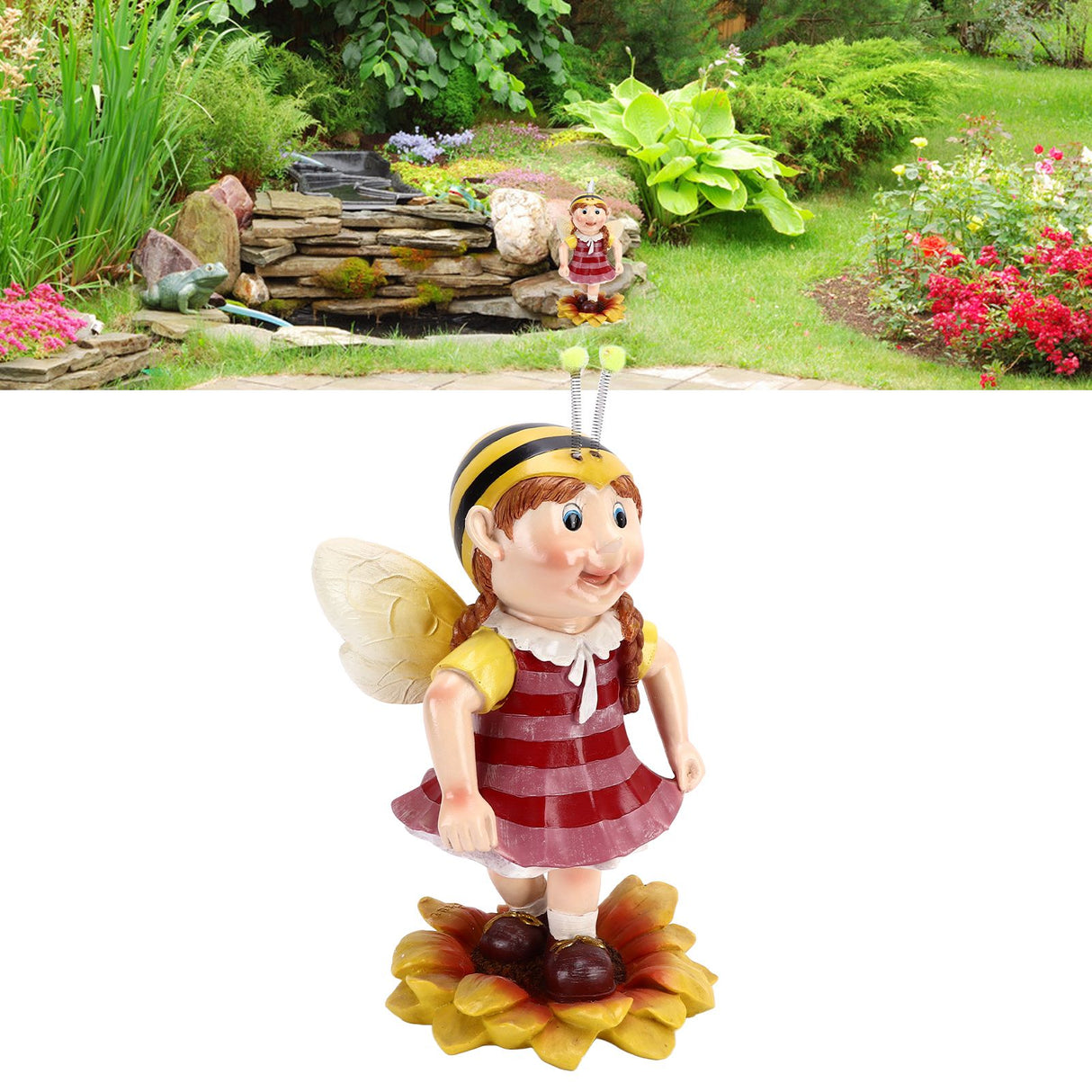 Garden Resin Ornament Cartoon Bee Waterproof Pastoral Style Outdoor Statue for Courtyard Indoor
