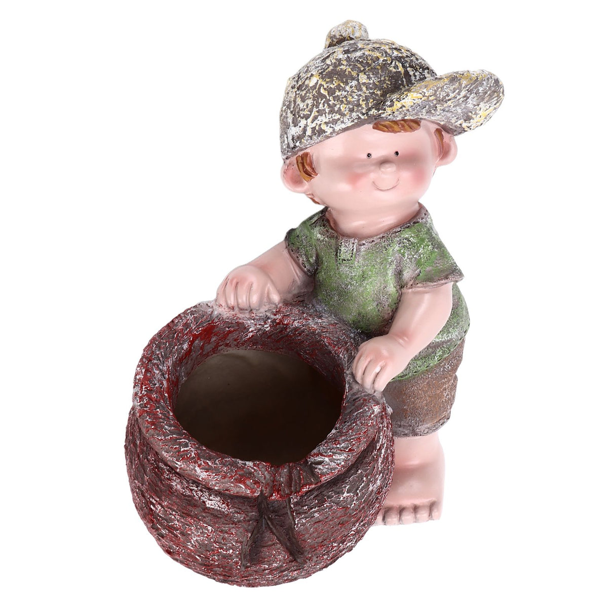 Flower Pot Ornament Cartoon Kid Shape Waterproof Textured Exquisite Vivid Statue for Garden Lawn Desk Decoration