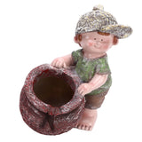 Flower Pot Ornament Cartoon Kid Shape Waterproof Textured Exquisite Vivid Statue for Garden Lawn Desk Decoration