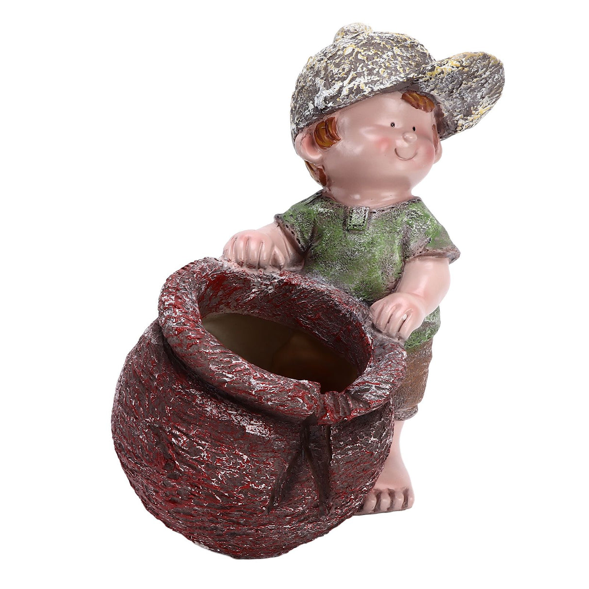 Flower Pot Ornament Cartoon Kid Shape Waterproof Textured Exquisite Vivid Statue for Garden Lawn Desk Decoration