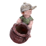 Flower Pot Ornament Cartoon Kid Shape Waterproof Textured Exquisite Vivid Statue for Garden Lawn Desk Decoration