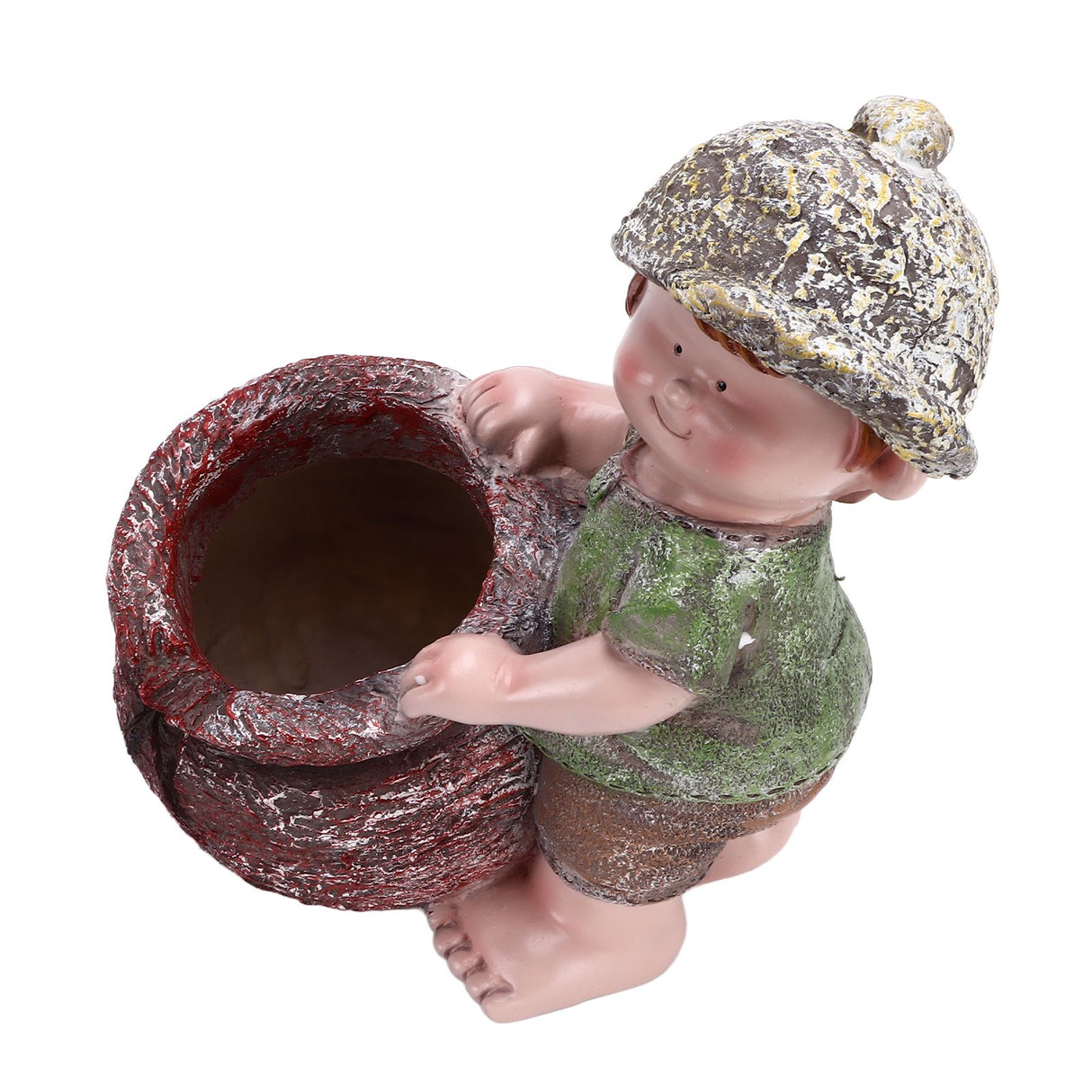 Flower Pot Ornament Cartoon Kid Shape Waterproof Textured Exquisite Vivid Statue for Garden Lawn Desk Decoration
