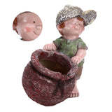 Flower Pot Ornament Cartoon Kid Shape Waterproof Textured Exquisite Vivid Statue for Garden Lawn Desk Decoration