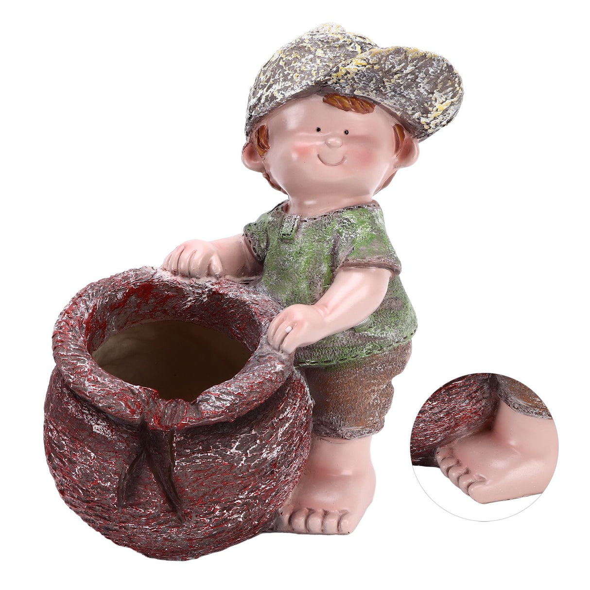 Flower Pot Ornament Cartoon Kid Shape Waterproof Textured Exquisite Vivid Statue for Garden Lawn Desk Decoration