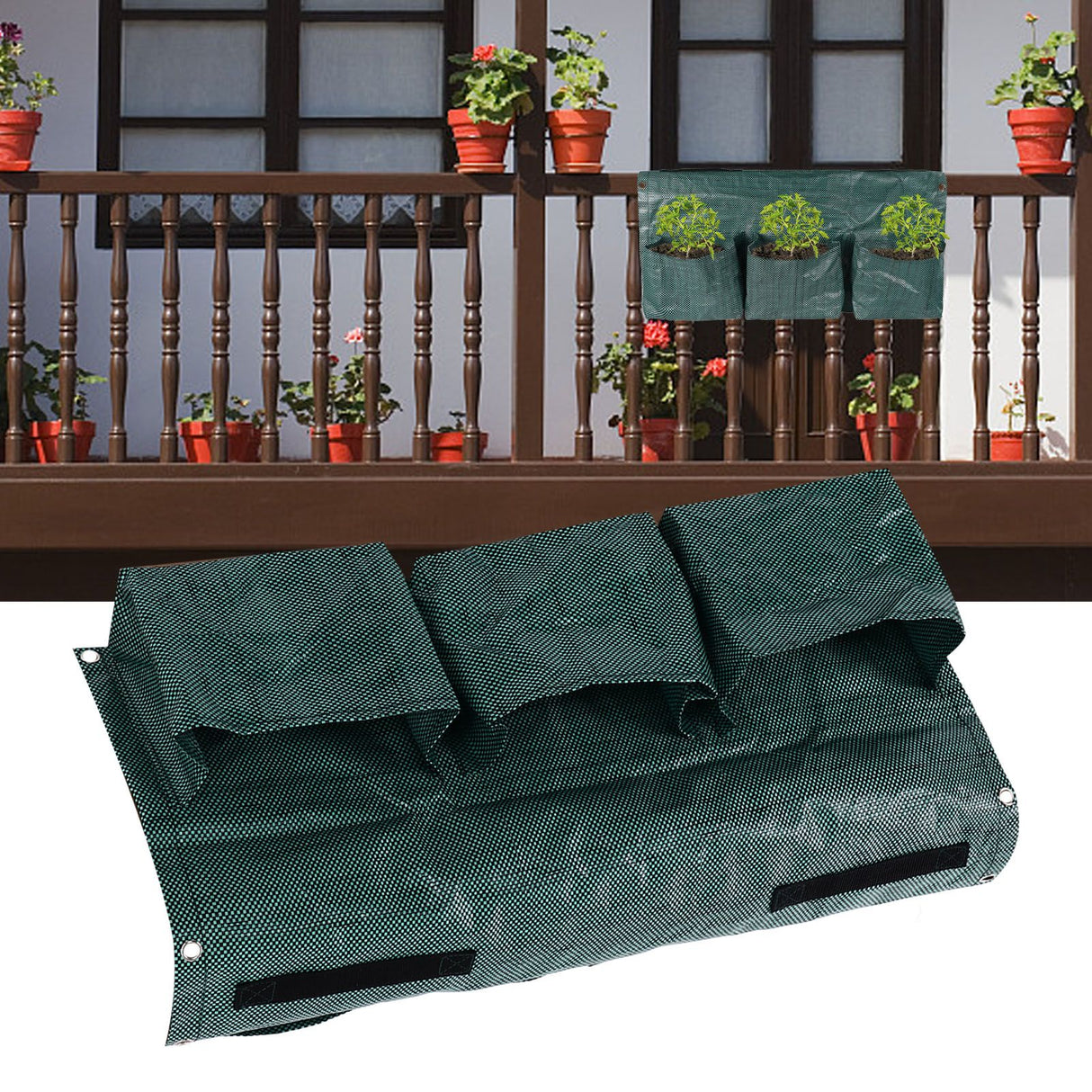 Hanging Garden Double Sided Planter Grow Bags Breathable with 6 Pockets for Garden Fence Home Balcony Decoration