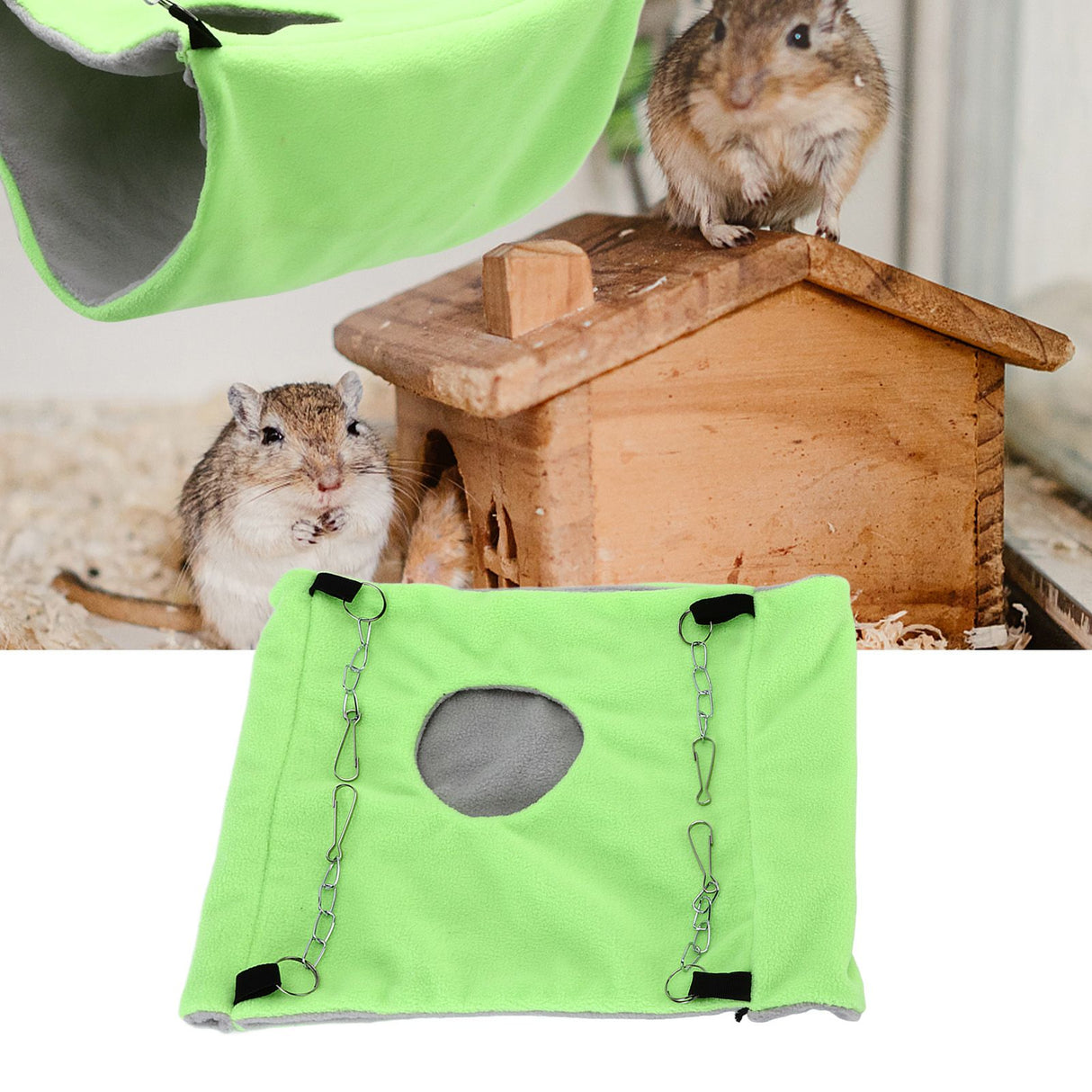 Bird Warm Nest Thermal Plush Cage Hanging Bed Hamster Double Layer Hammock for Winter Cold WeatherGreen