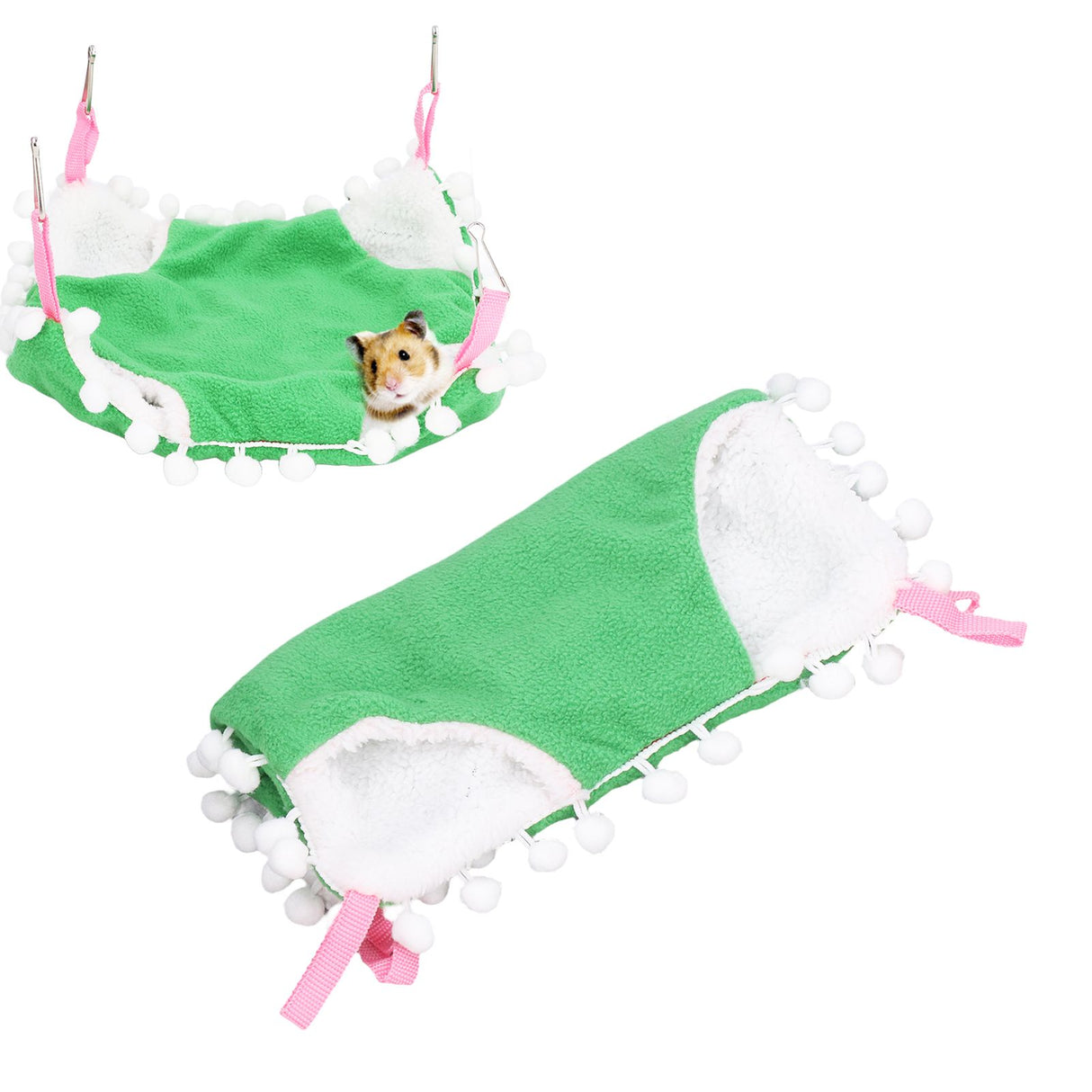 Small Pet Cage Hammock Parrot Warm Hanging Hammock Bird Nest Hut Bed for Hamsters Sugar Gliders Golden HamsterL Green