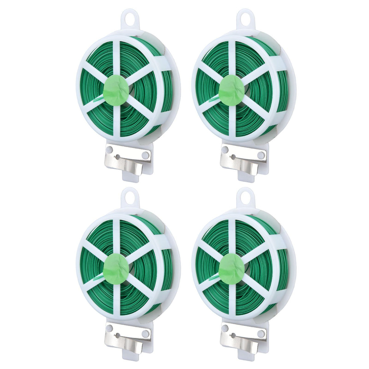 4pcs Plant Ties 50 Meters Green Twist Ties Wire with Built in Cutter for Garden Courtyard Indoor Plants Support Fixing