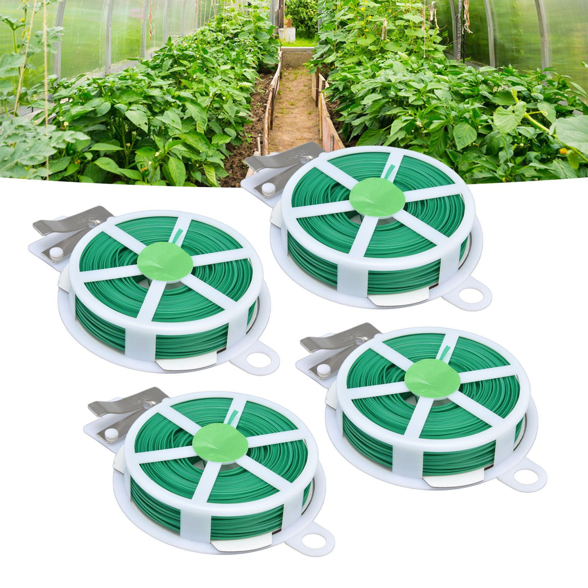 4pcs Plant Ties 50 Meters Green Twist Ties Wire with Built in Cutter for Garden Courtyard Indoor Plants Support Fixing