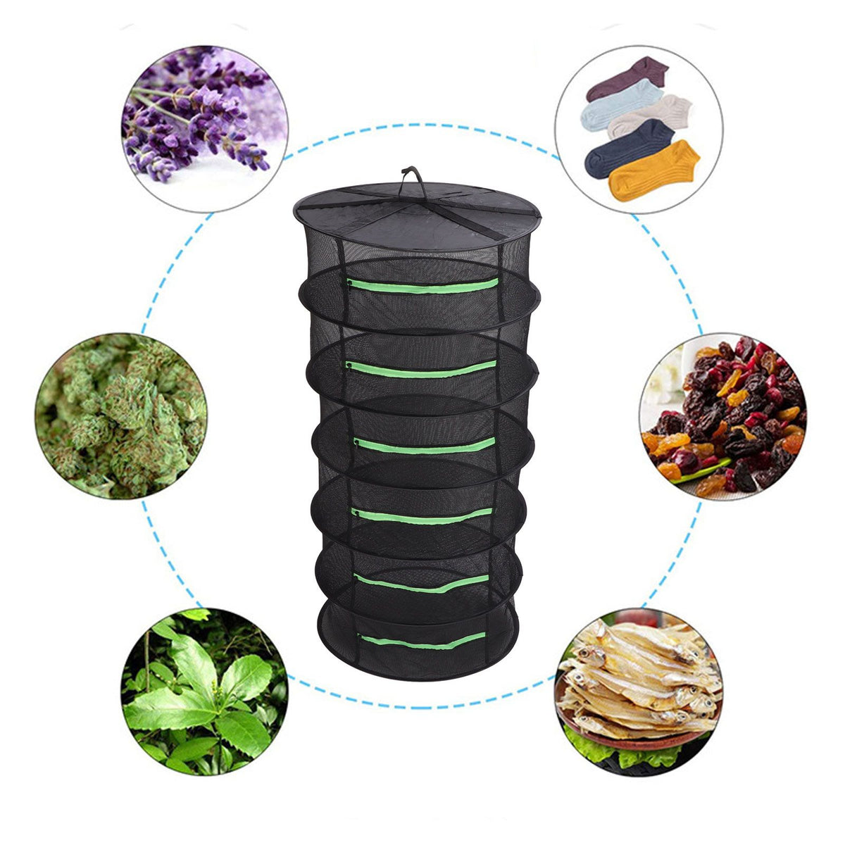 Herb Drying Rack Breathable Mesh Hanging Foldable Dryer with Zippers Ring for Garden Plant