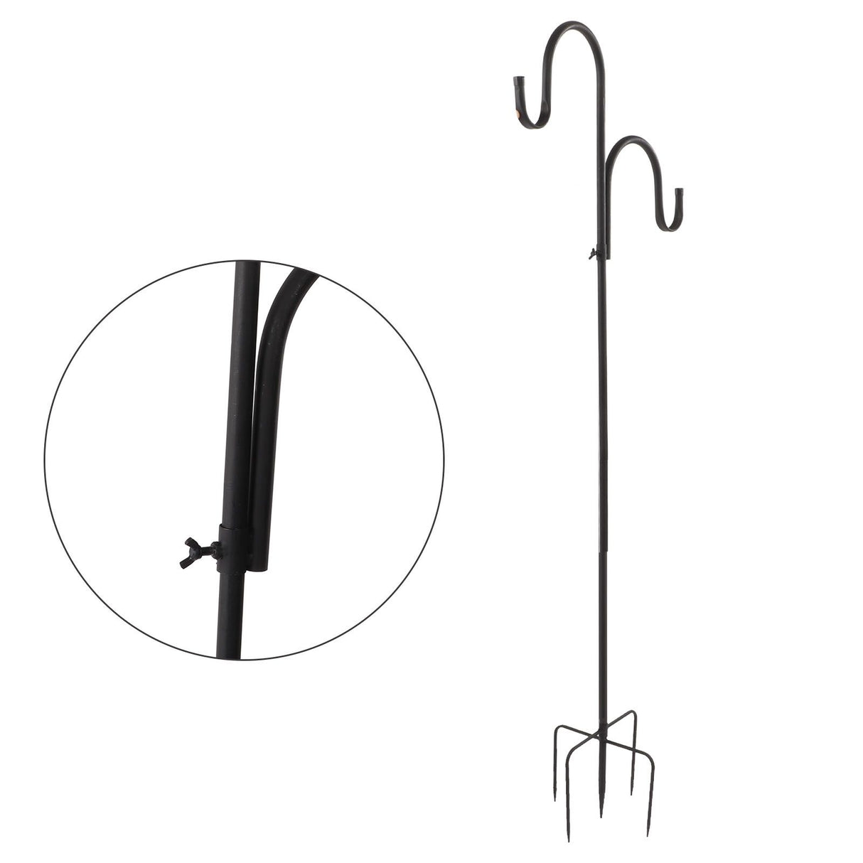 Shepherd's Hook Detachable Bird Feeder Hanger Iron 2 Hooks 5 Prong Bases Courtyard Accessories