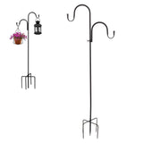 Shepherd's Hook Detachable Bird Feeder Hanger Iron 2 Hooks 5 Prong Bases Courtyard Accessories - Extra Image