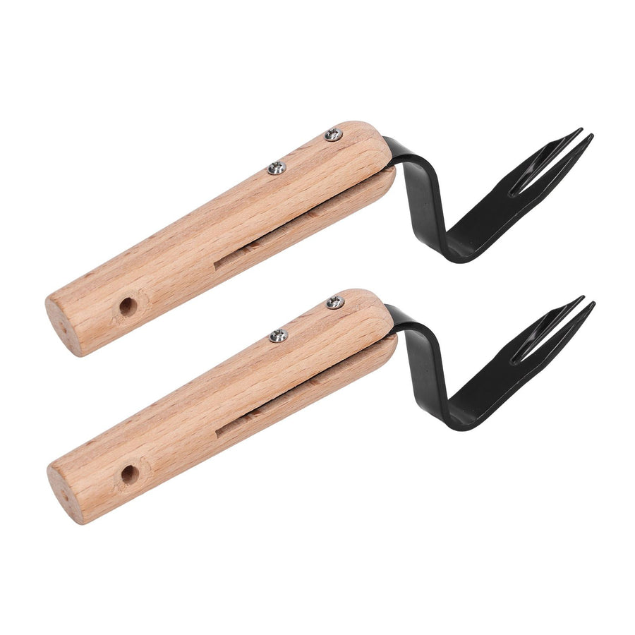 2Pcs Forked Head Hand Weeder Puller Wood Handle Remove Weeds Shovel Garden Weeding Fork Trimming Tools Planting Gadgets