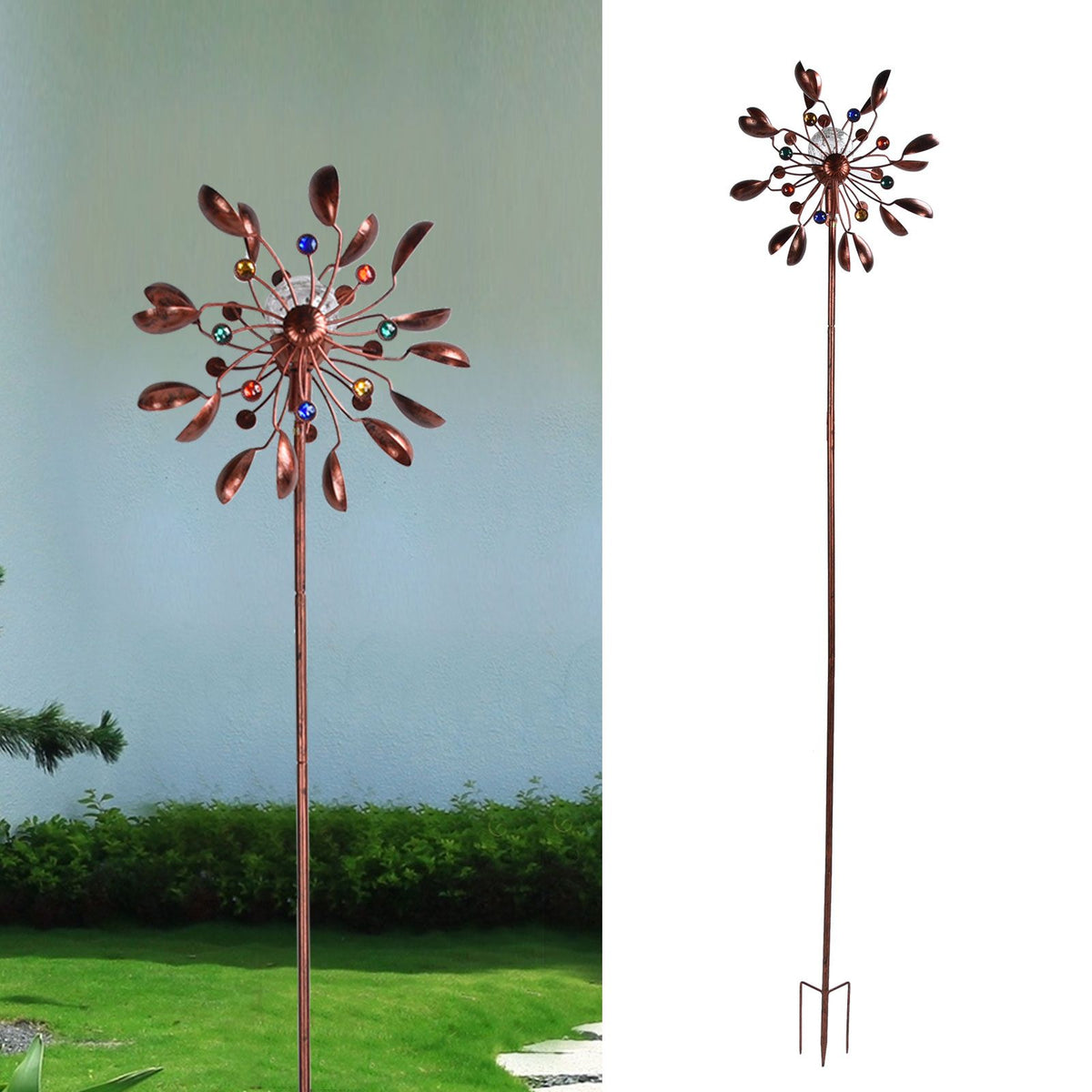 Solar Wind Spinners Multi Color LED Lights Garden Wind Catcher Windmill for Courtyard
