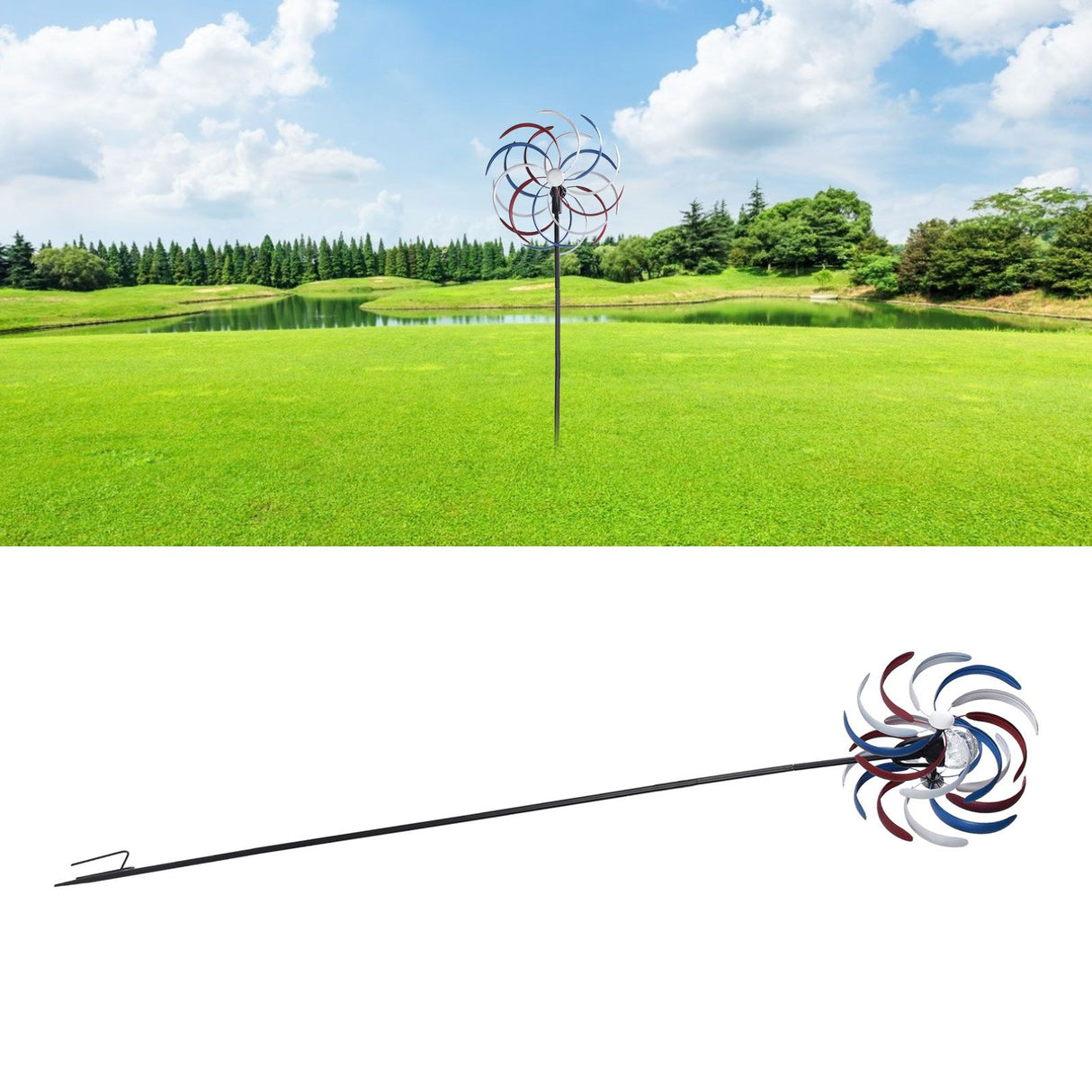 Outdoor Metal Wind Spinners LED Light Solar Powered Windmill for Yard Garden Lawns Decoration