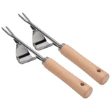 2Pcs Garden Hand Weeder Stainless Steel Sturdy Durable Rustproof Glossy Handle Weed Removal Tool - 45-Degree Angle