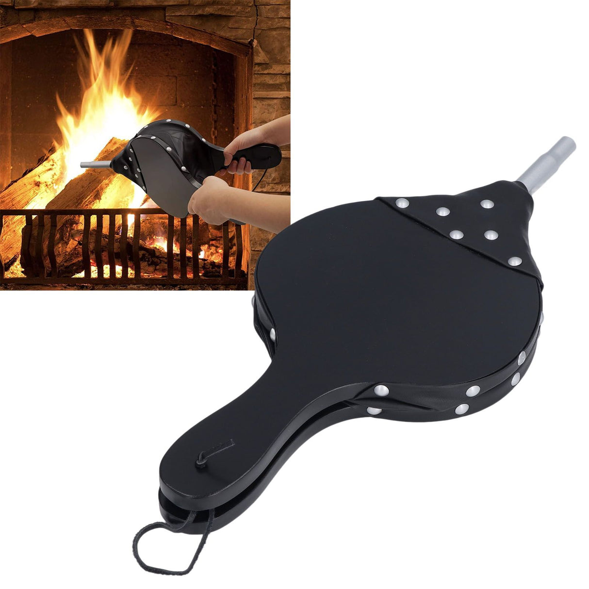 Hand Made Wooden Fireplace Blower Smoke Resistance Fireplace Wood Bellows for Barbecue