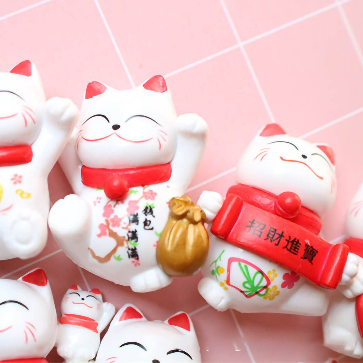 Lucky Cat Ornament Waving Arm Fortune Cat PVC Animal Figurine for Home Decoration 8Pcs in Set 8Pcs in 1 Set