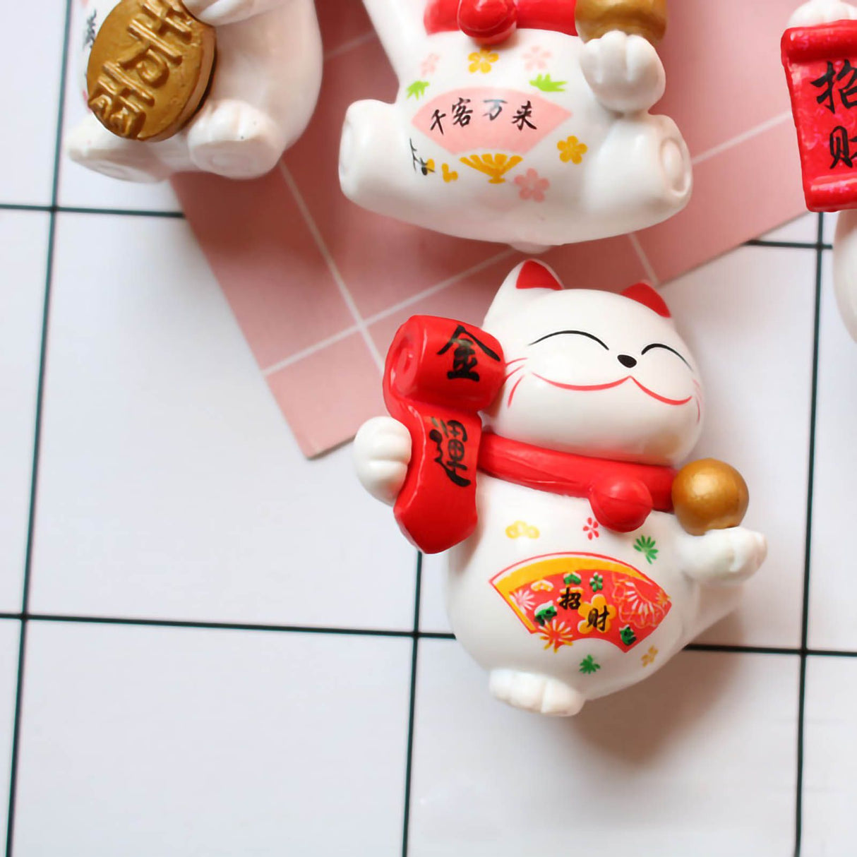 Lucky Cat Ornament Waving Arm Fortune Cat PVC Animal Figurine for Home Decoration 8Pcs in Set 8Pcs in 1 Set
