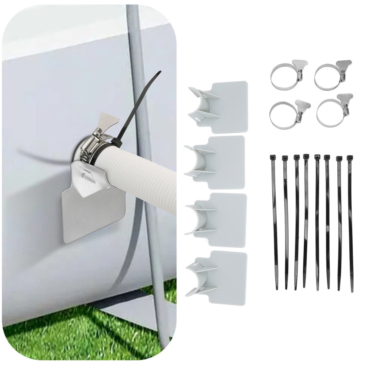 4 Sets Swimming Pool Pipe Holder Prevent Pipe Slip Cable Ties Stainless Steel Hose Clamp Swimming Pool Hose Holder Gray