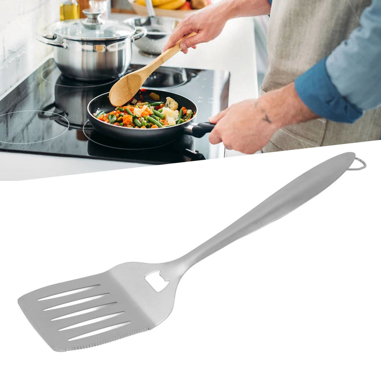45cm Stainless Steel Spatula Outdoors BBQ Spatula Nonstick Stainless Steel Cooking Spatulas with Long Handle for Cuisine