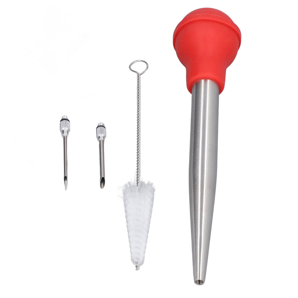 Turkey Injector Stainless Steel Thickened Silicone Design Cooking Seasoning Pump with Cleaning Sweep Red