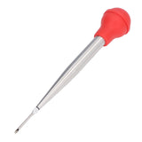 Turkey Injector Stainless Steel Thickened Silicone Design Cooking Seasoning Pump with Cleaning Sweep Red - Top-Down View