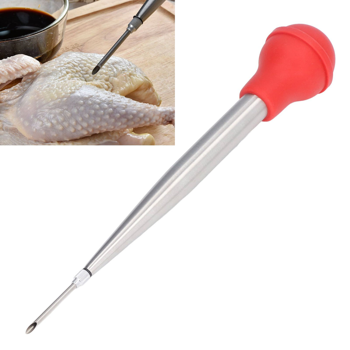 Turkey Injector Stainless Steel Thickened Silicone Design Cooking Seasoning Pump with Cleaning Sweep Red