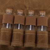Spice Bottle Bag Wet Wax Canvas Portable Seasoning Storage Bag with 9 Glass Seasoning Bottle for Outdoor Camping Khaki