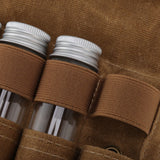 Spice Bottle Bag Wet Wax Canvas Portable Seasoning Storage Bag with 9 Glass Seasoning Bottle for Outdoor Camping Khaki