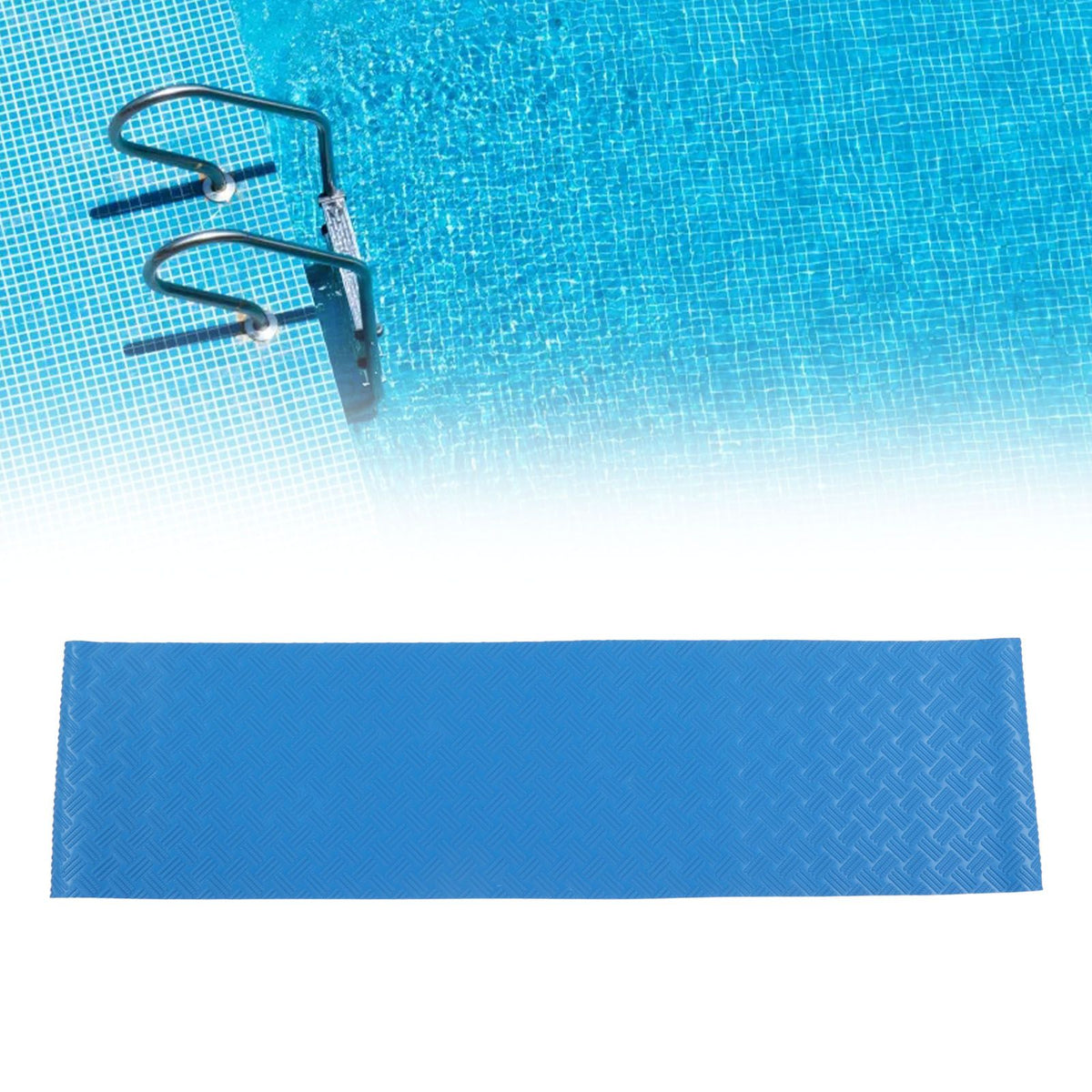 Swimming Pool Protective Ladder Mat Non Slip Replacement Ladder Rubber Pad Blue for Pools Wavy Pattern