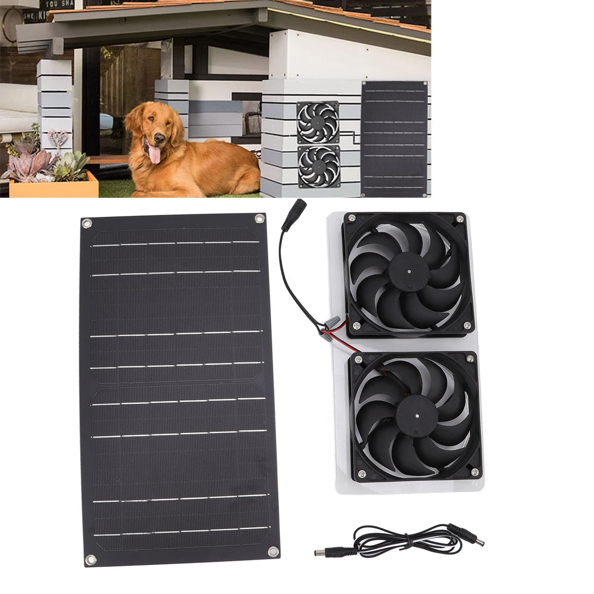 Solar Panel Fan Kit 100W Dual Fans IP67 Waterproof Low Noise Wide Application Solar Powered Fan For Pet House Hut